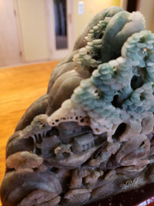 Jade Stone Hand Carved Ancient Mountain Scene
